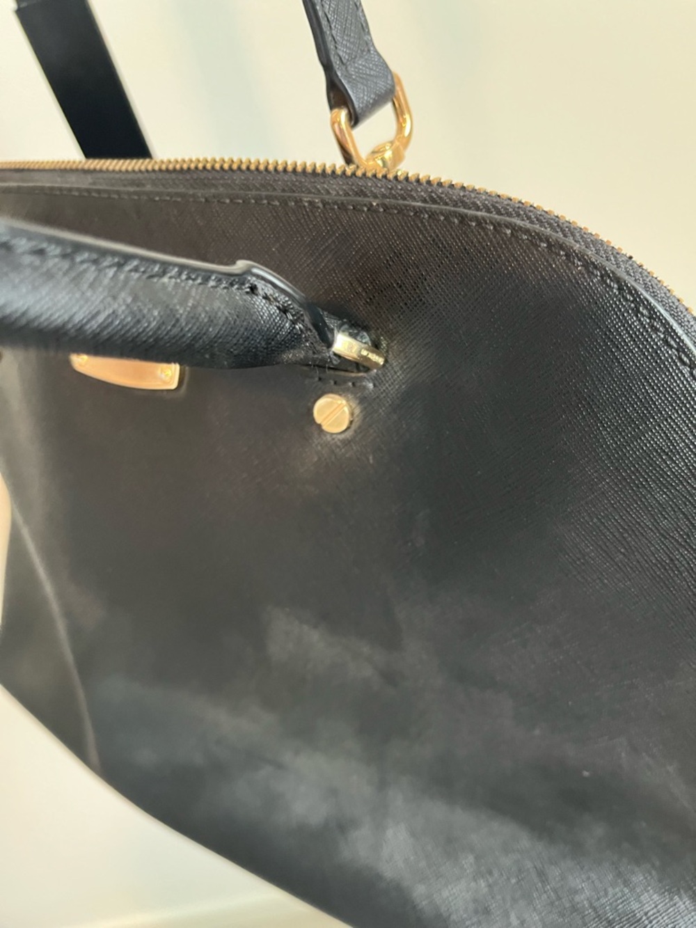 Michael Kors Black Saffiano Leather Satchel Medium Dome Bag Gold Hardware - Picture 14 of 16